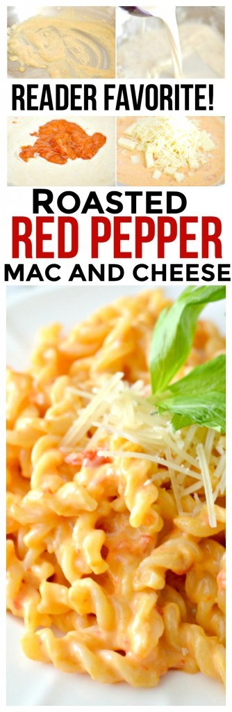 Creamy and full of flavor, Roasted Red Pepper Macaroni and Cheese!Say goodbye to old fashioned macaroni and cheese and hello to this new tradition. No need for boxed mac and cheese!