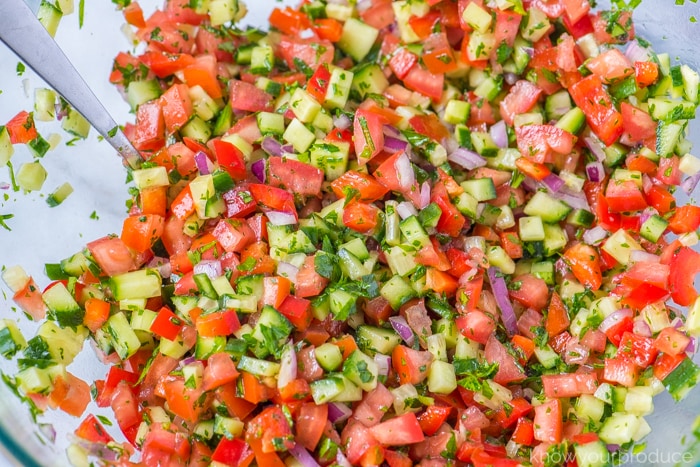 mixed israeli salad in a large bowl