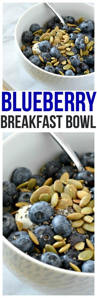 Healthy Blueberry Breakfast Bowl. The tangy greek yogurt, the sweet blueberries, nutty pumpkin seeds with a hint of salt equal the perfect combination for a greek yogurt breakfast bowl.