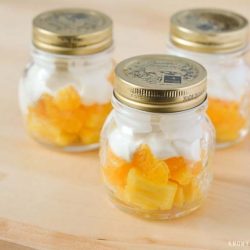 Mason Jar Candy Corn Fruit Cups - Healthy Halloween Treat that is super quick and easy to make.