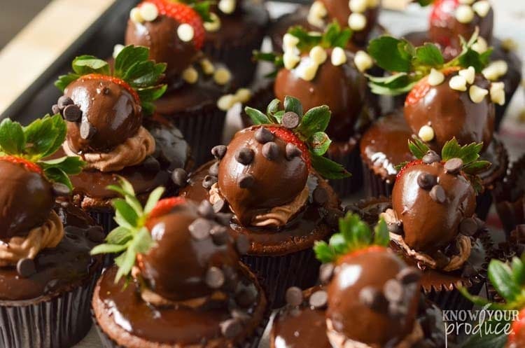 Vegan Ganache Chocolate Covered Strawberry Cupcakes - Quick and easy vegan or vegetarian cupcake recipe using cupcake essentials from OXO to raise awareness for Cookies for Kids' Cancer