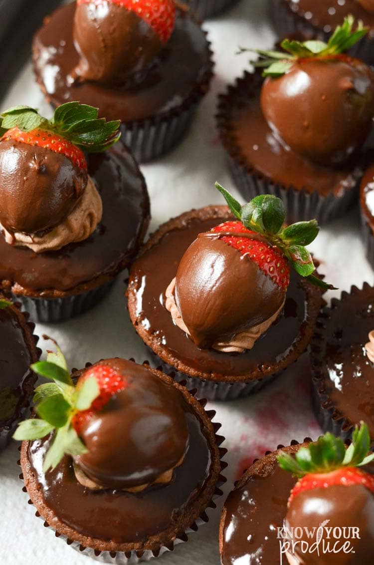 Vegan Ganache Chocolate Covered Strawberry Cupcakes - Quick and easy vegan or vegetarian cupcake recipe using cupcake essentials from OXO to raise awareness for Cookies for Kids' Cancer