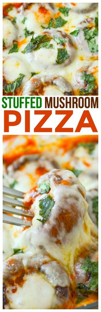 Tasty recipe for stuffed mushroom pizza low carb recipe! Great as a side dish recipe or full meal. Gluten Free Vegetarian pizza. One of the best quick and easy stuffed mushroom recipes you'll find!