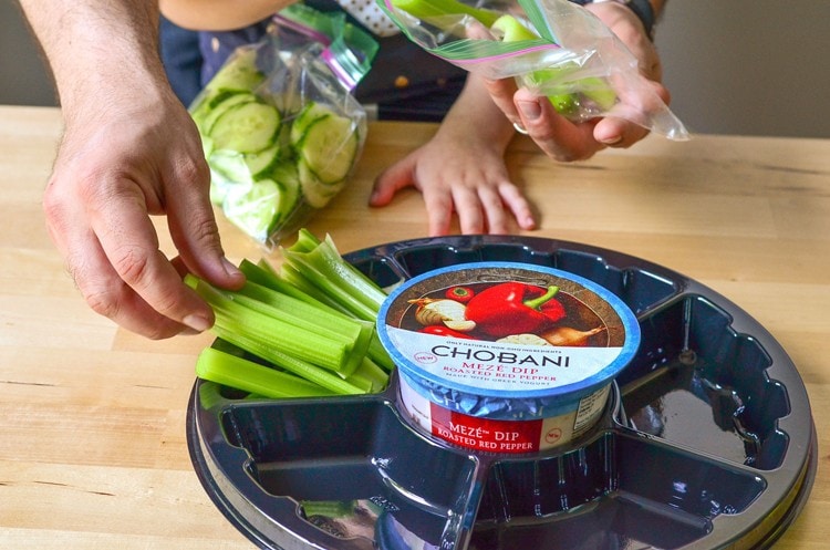Easy Vegetable Platter for Entertaining. How to prepare ahead of time, plus new yogurt dip from Chobani! 