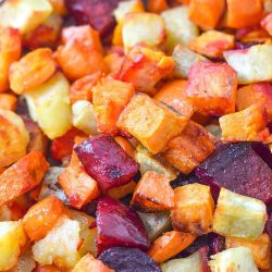 Oven Roasted Sweet Potatoes and Beets using Coconut Oil. Healthy side dish recipes made easy and we love our root vegetable recipes