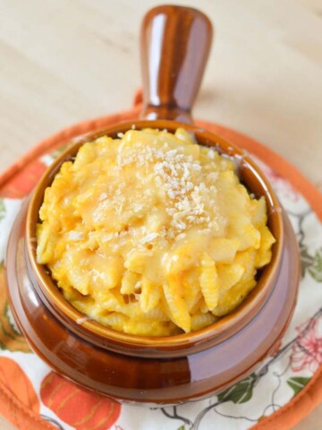 This Butternut Squash Macaroni and Cheese is loaded with sweet butternut squash, roasted onions, and just a little cheese to make it a delicious mac and cheese recipe that everyone will enjoy. Takes less than 30 minutes to make!
