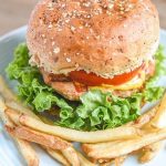 Simple backyard ground chicken burger recipe! This grilled chicken burger recipe is full of flavor and some veggie too. Great recipe for parties and entertaining