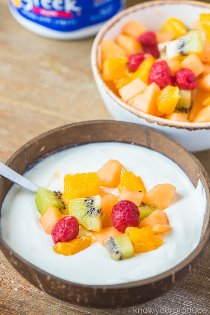 cantaloupe fruit salad with yogurt