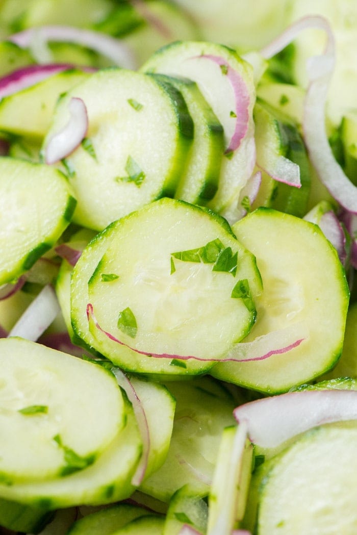 cucumber salad with sliced red onions
