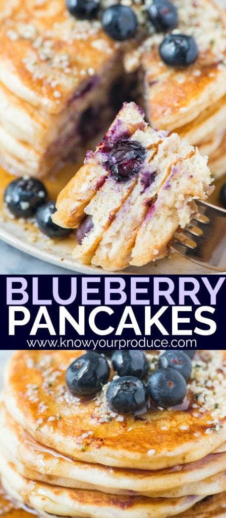 Blueberry Pancakes with fresh blueberries is a must make breakfast recipe. Double the batch to have extras to freeze for later.