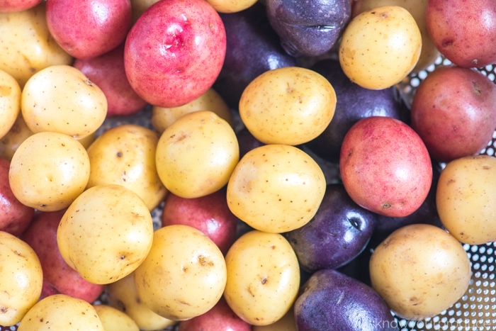 mini potatoes in a colander