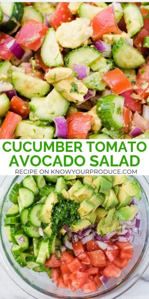 Cucumber Tomato Avocado Salad - low carb side dish oil free salad vegan and gluten free