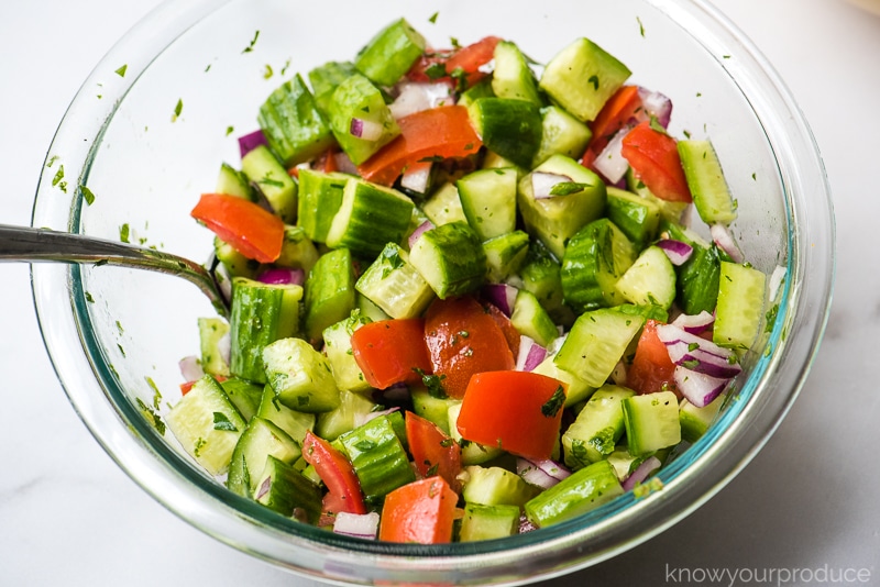 salad shirazi in a glass bowl