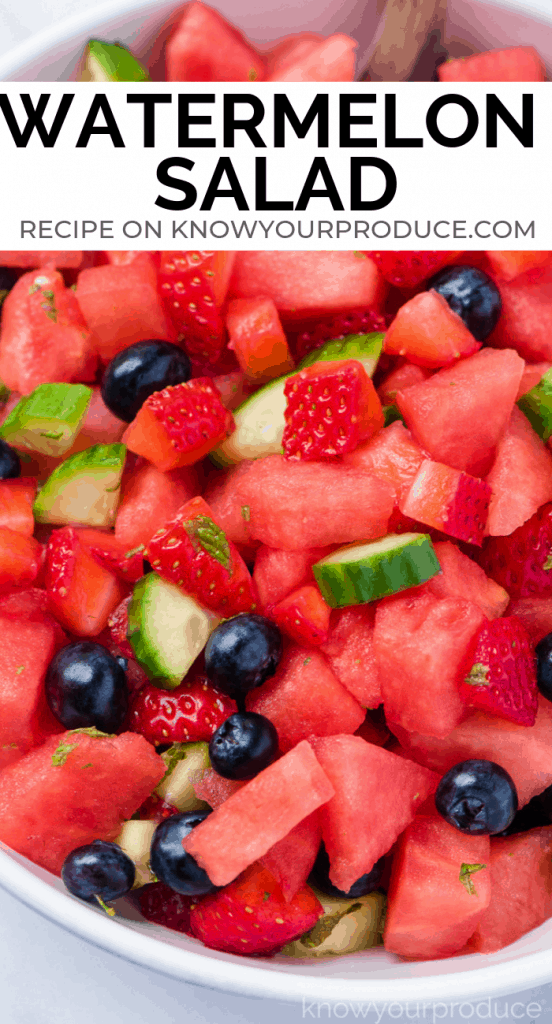 Refreshing Watermelon Salad is perfect for summer entertaining! You can make this side dish salad recipe sweet or savory. It's naturally vegan, oil-free, and gluten-free