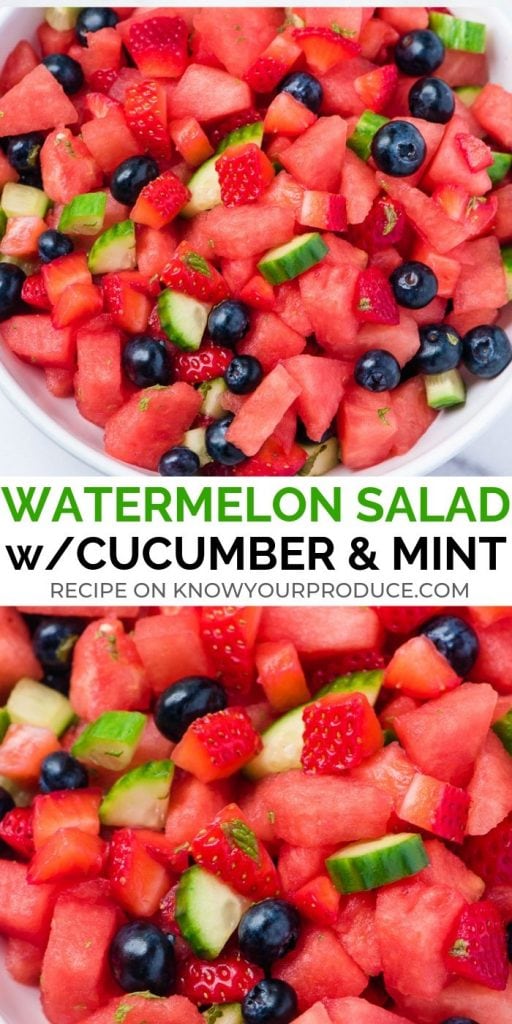 Refreshing Watermelon Salad is perfect for summer entertaining! You can make this side dish salad recipe sweet or savory. It's naturally vegan, oil-free, and gluten-free.