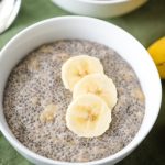 banana chia pudding in a bowl with a banana slices