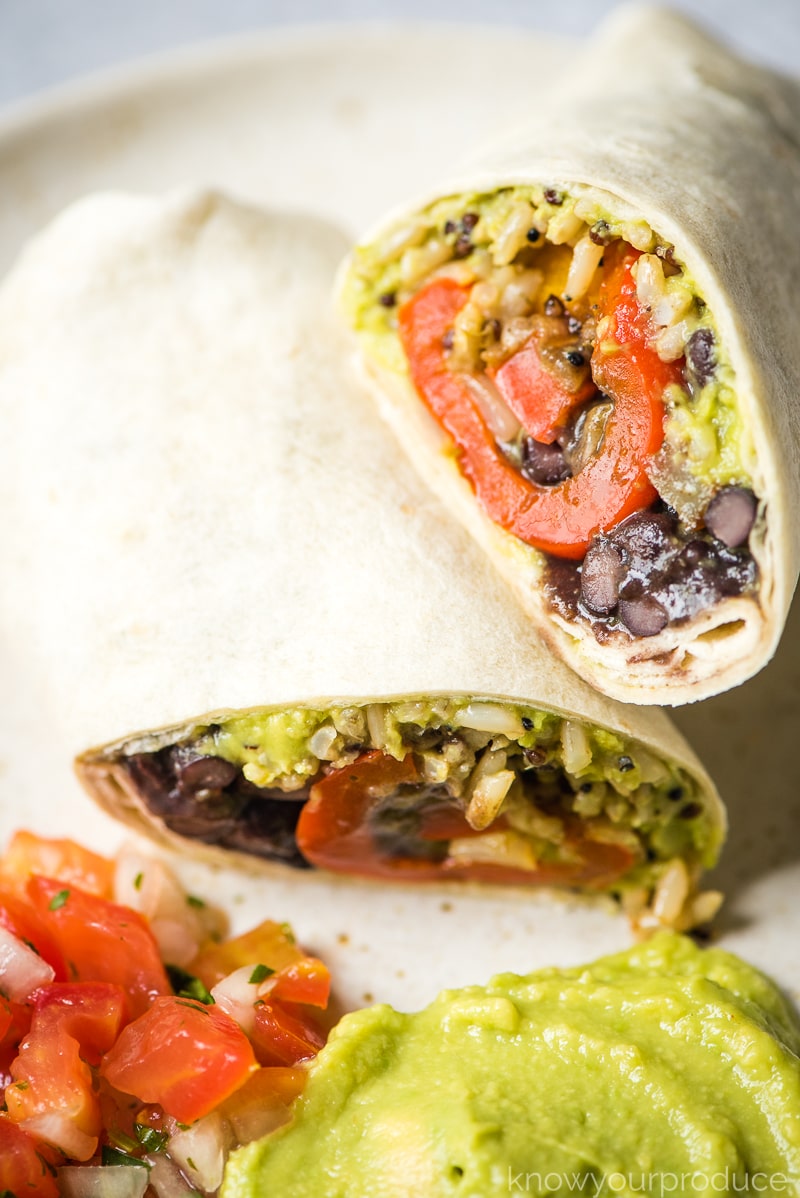 vegan burrito with quinoa brown rice and black beans