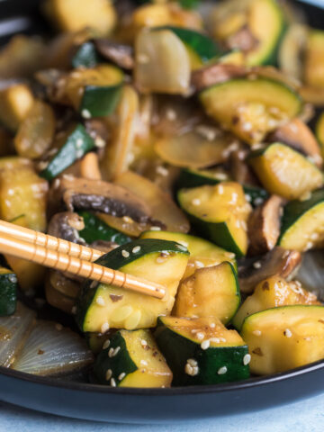 hibachi vegetables with chopsticks