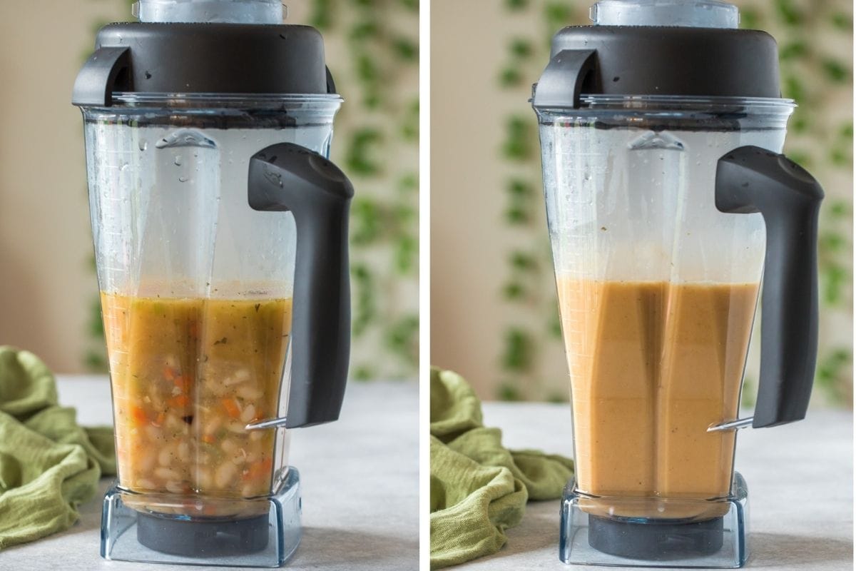 white bean soup blended in vitamix blender before and after photos