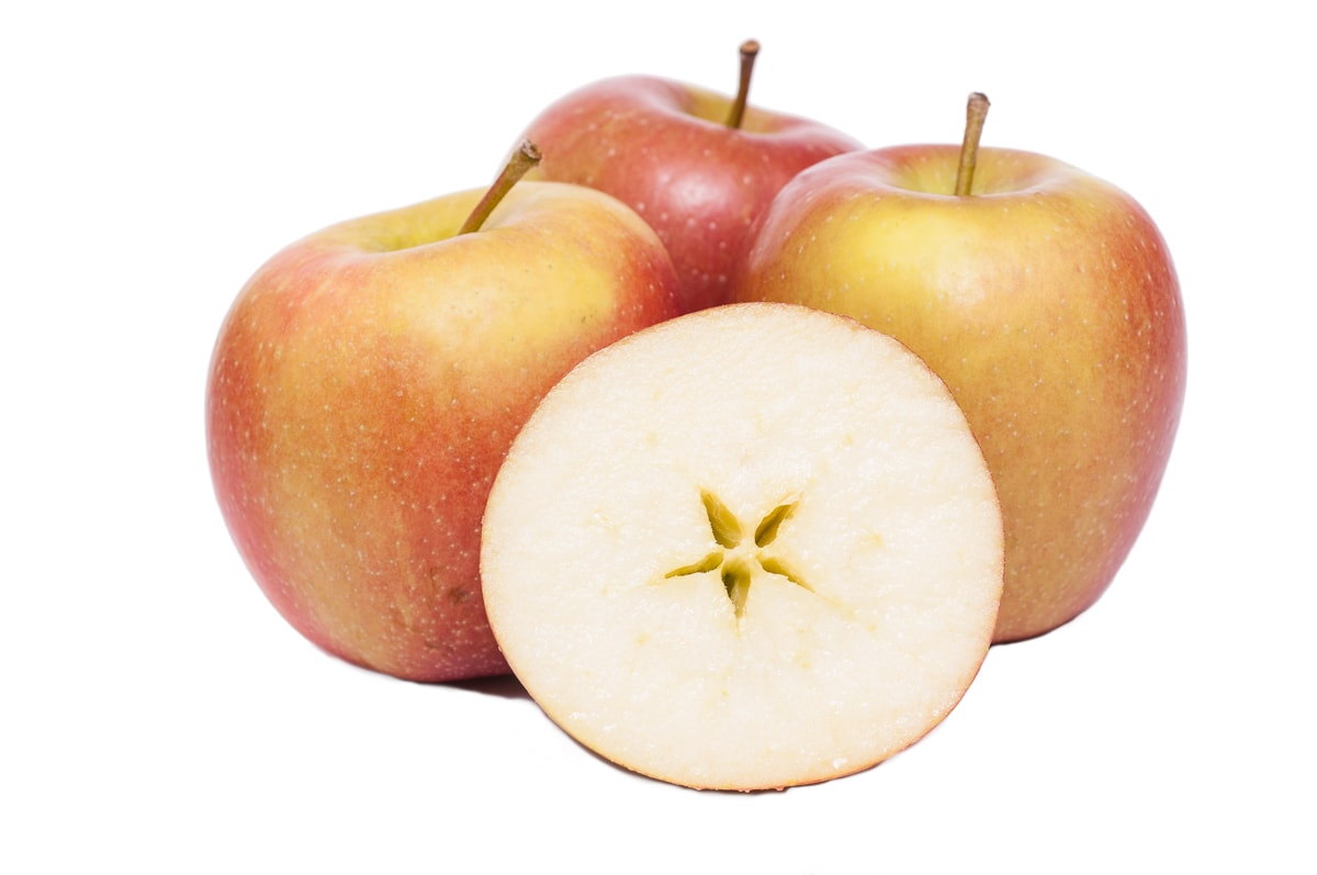 3 braeburn apples isolated on a white background