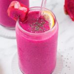dragon fruit smoothie in a glass.