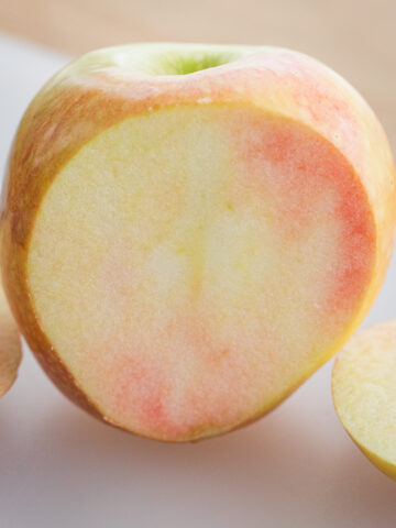 close up of inside of lucy glo apple.