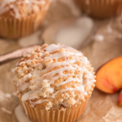 close up of peach muffins.