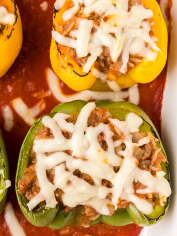 stuffed peppers with cheese melted on top.