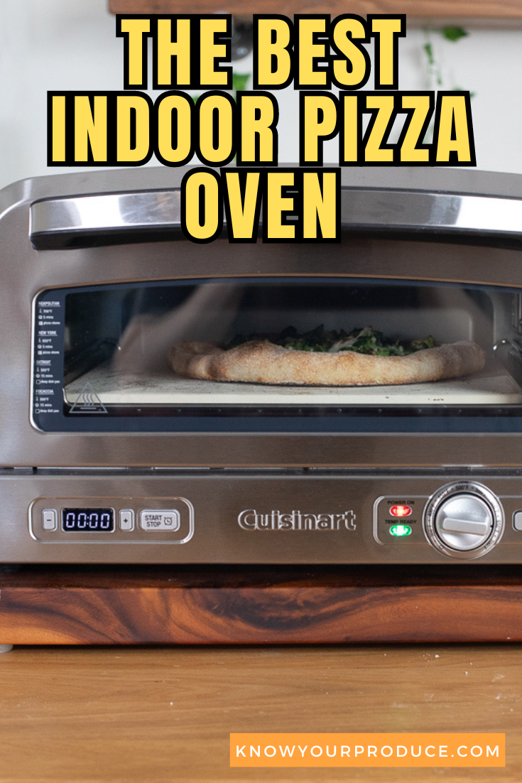 cuisinart indoor pizza oven written on a picture of the pizza oven for pinterest.