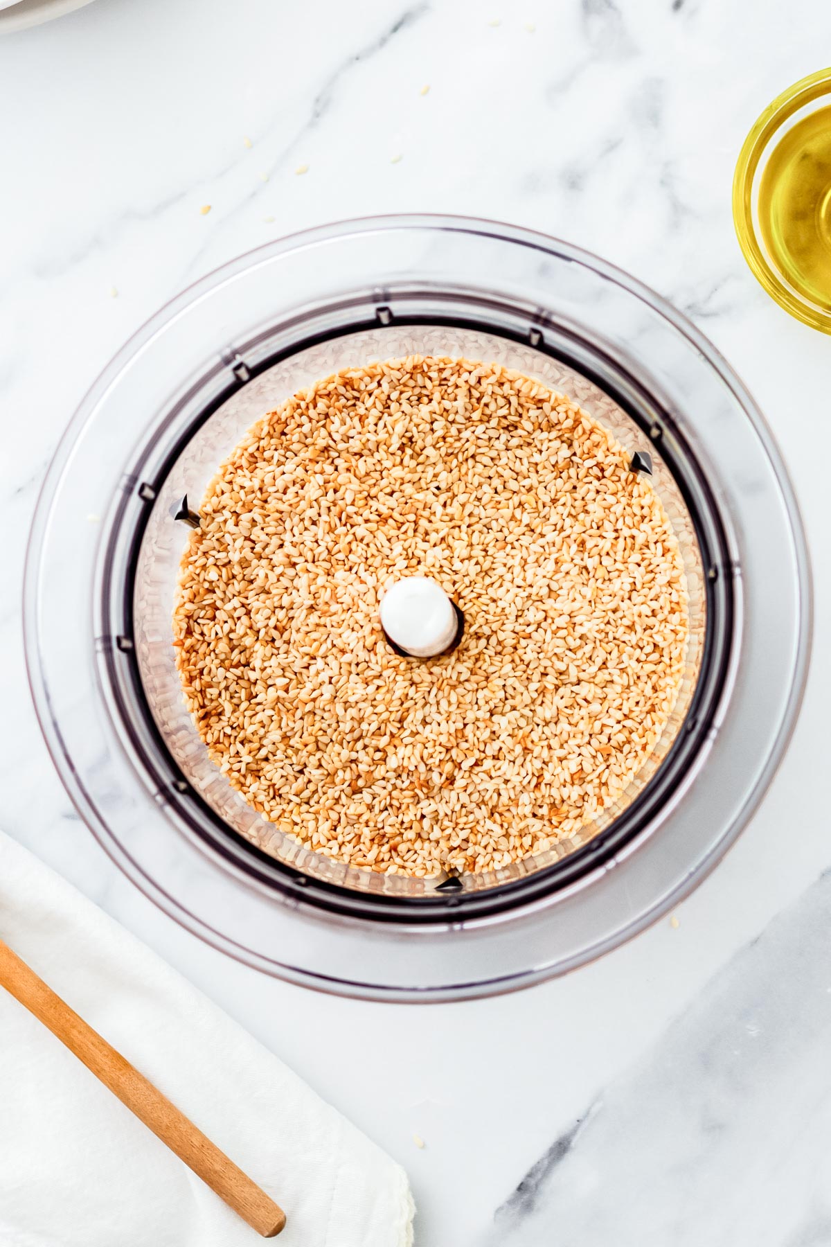 toasted sesame seeds in a food processor.