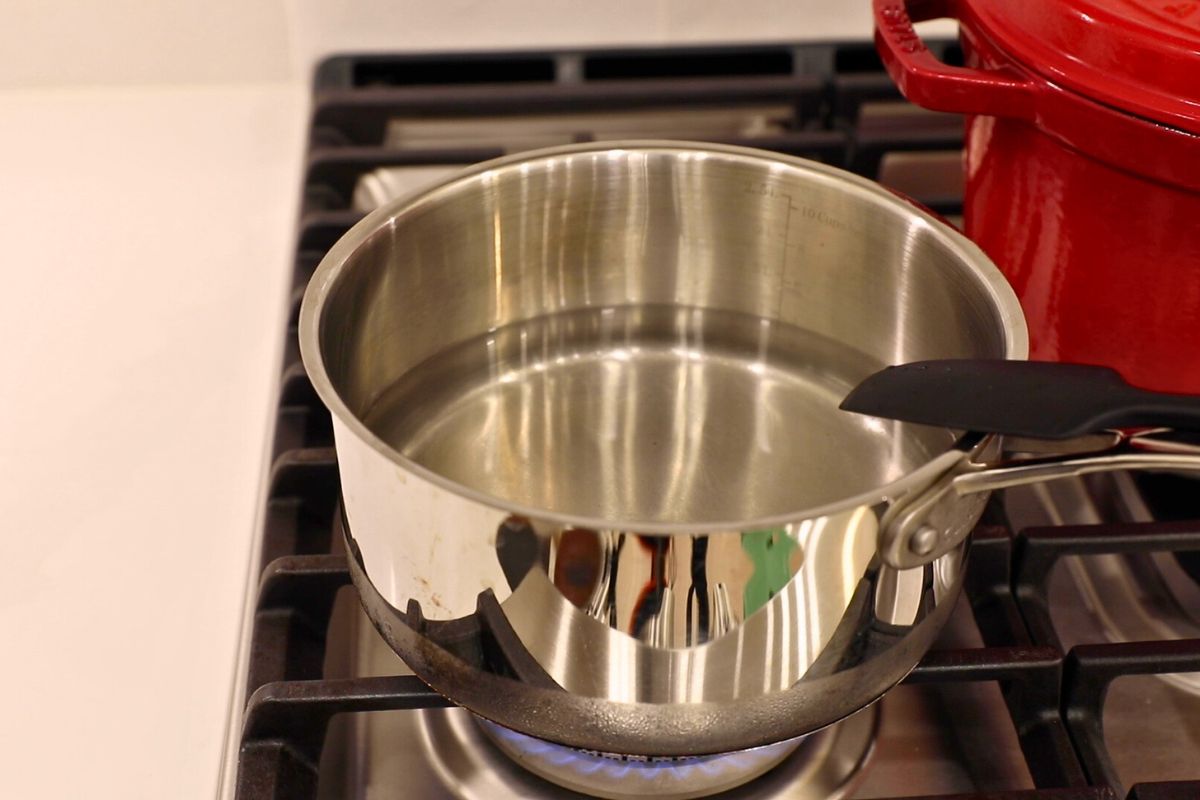 pickle brine liquid in stainless steel saucepan.