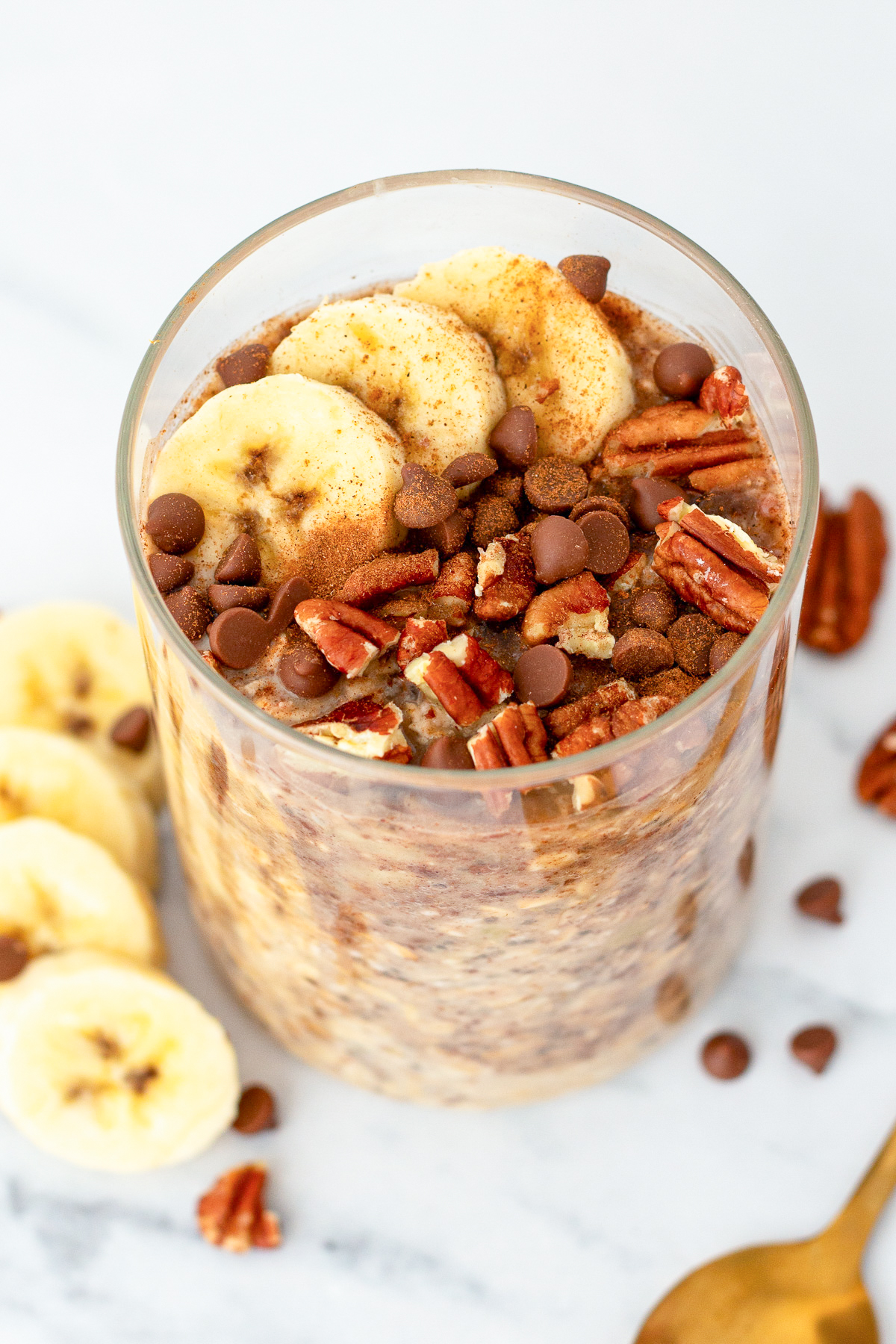 banana, walnut, and chocolate overnight oats.