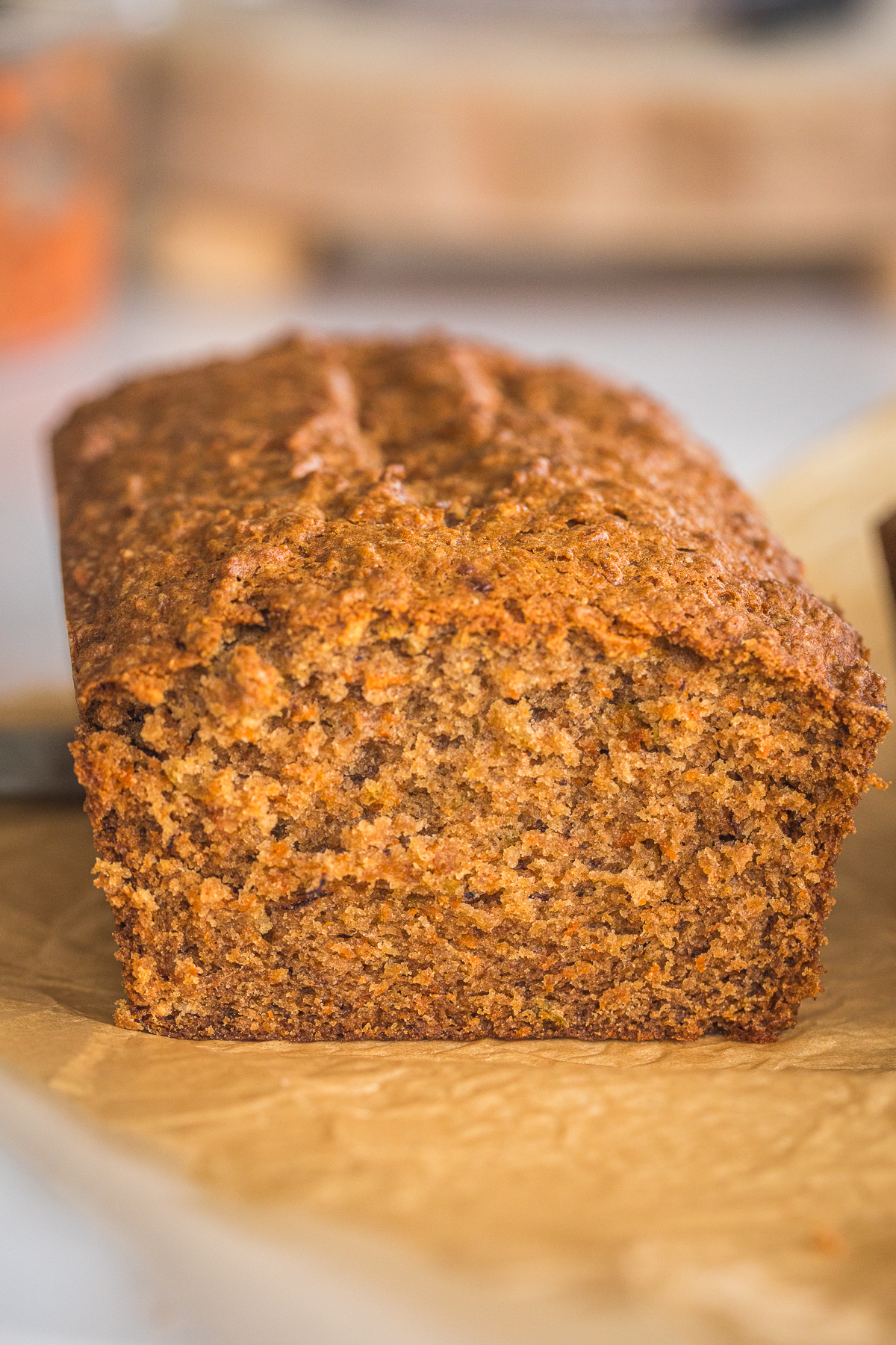 fresh sliced apple carrot bread showing the inside.