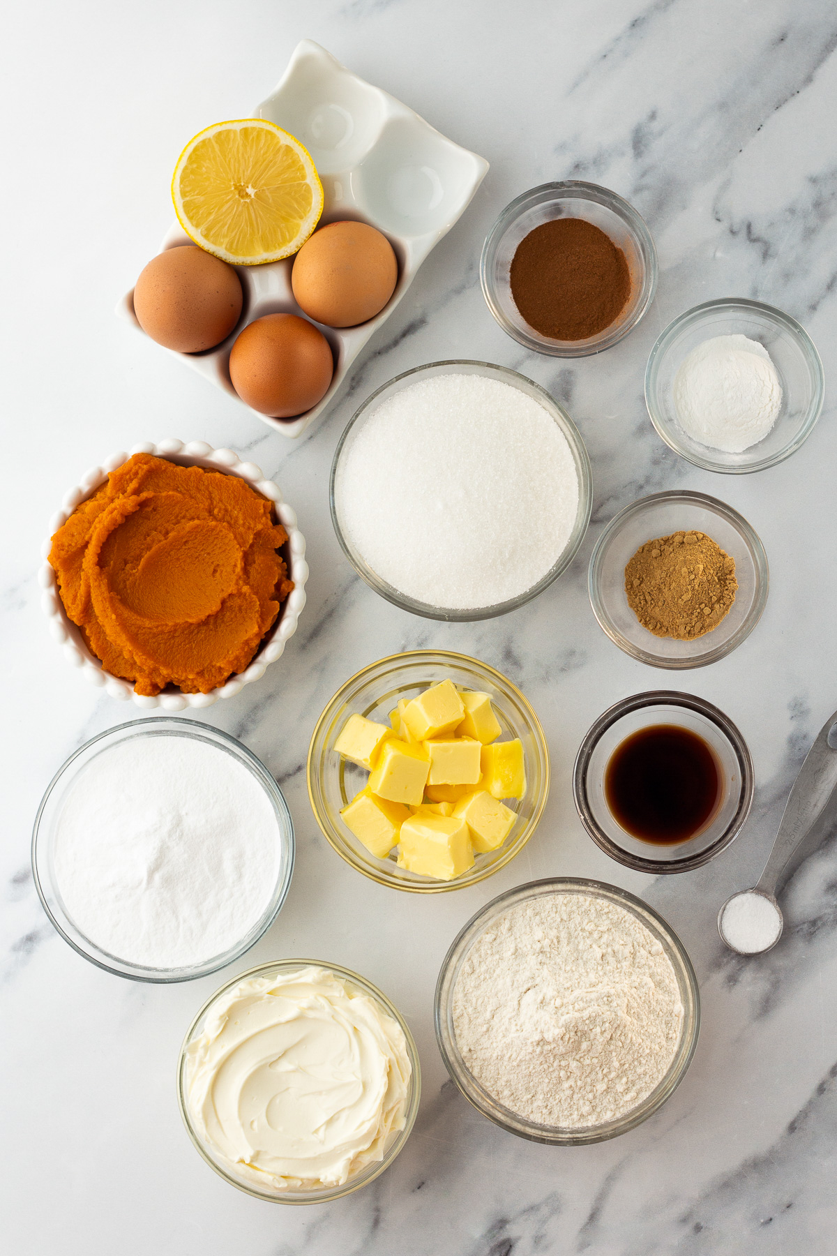 ingredients for pumpkin roll on a counter.