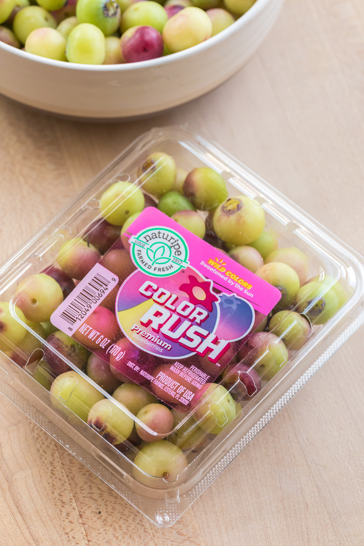 new color rush blueberries from nature ripe in package.